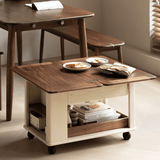 28'' Multifunctional Rectangular Coffee Table with Locking Wheels White Solid Wood