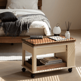 28'' Multifunctional Rectangular Coffee Table with Locking Wheels White Solid Wood