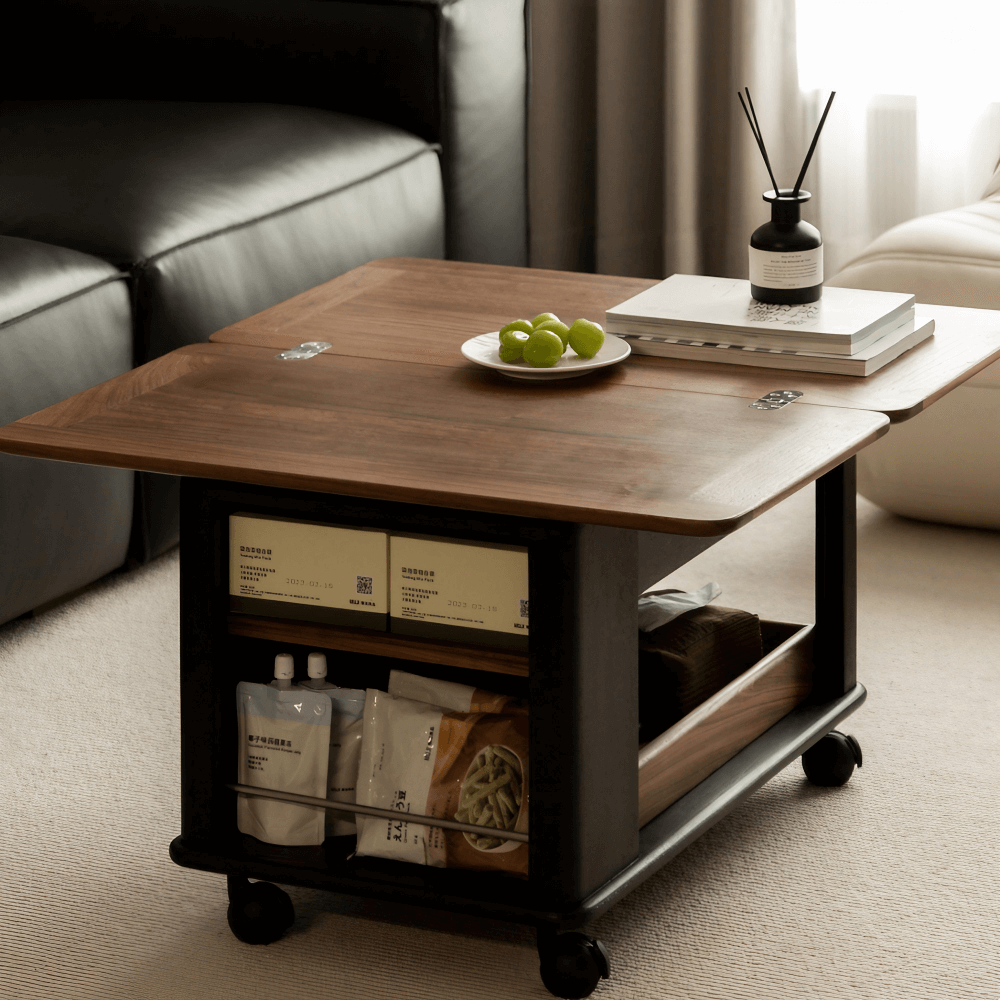 28'' Multifunctional Rectangular Coffee Table with Locking Wheels White Solid Wood