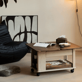 28'' Multifunctional Rectangular Coffee Table with Locking Wheels White Solid Wood