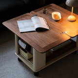 28'' Multifunctional Rectangular Coffee Table with Locking Wheels White Solid Wood