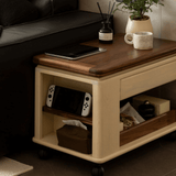 28'' Multifunctional Rectangular Coffee Table with Locking Wheels White Solid Wood