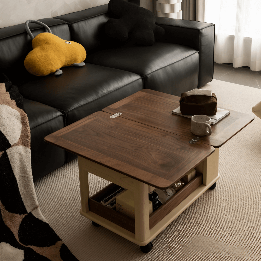 28'' Multifunctional Rectangular Coffee Table with Locking Wheels White Solid Wood