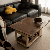28'' Multifunctional Rectangular Coffee Table with Locking Wheels White Solid Wood