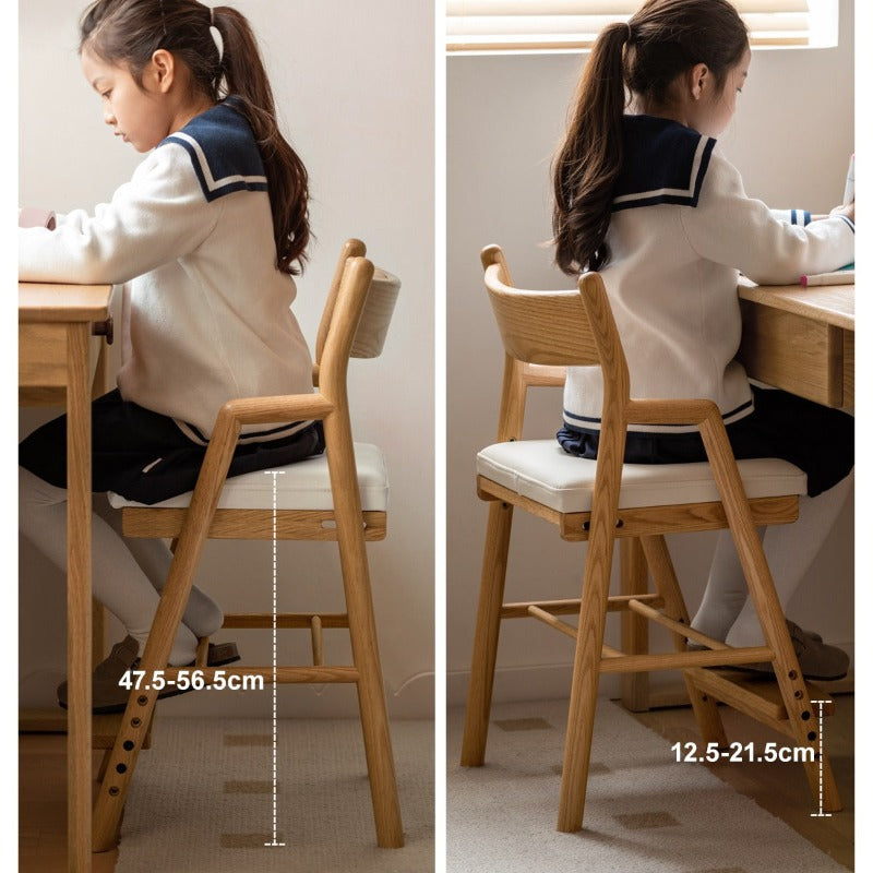 Oak Solid Wood Kids Chair Height-Adjustable.