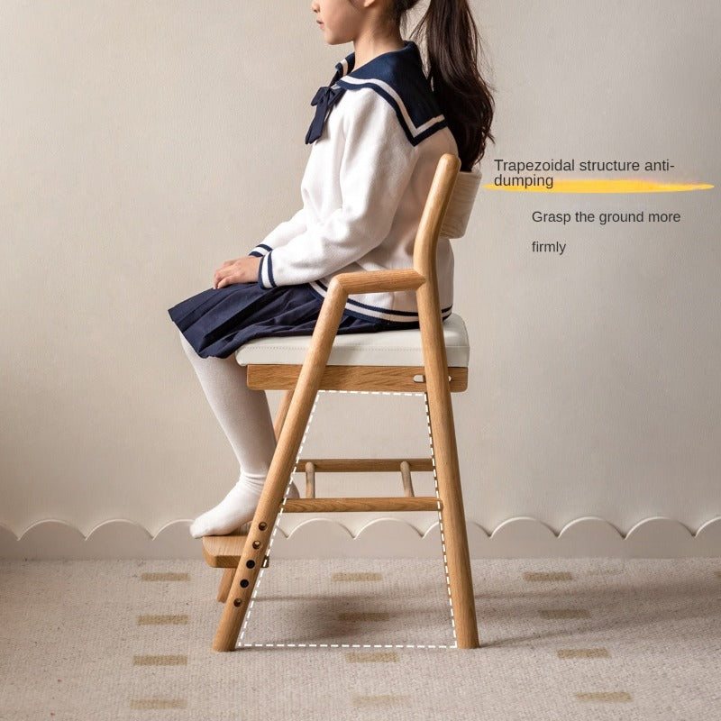 Oak Solid Wood Kids Chair Height-Adjustable.