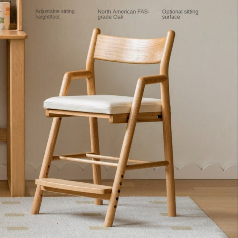 Oak Solid Wood Kids Chair Height-Adjustable.