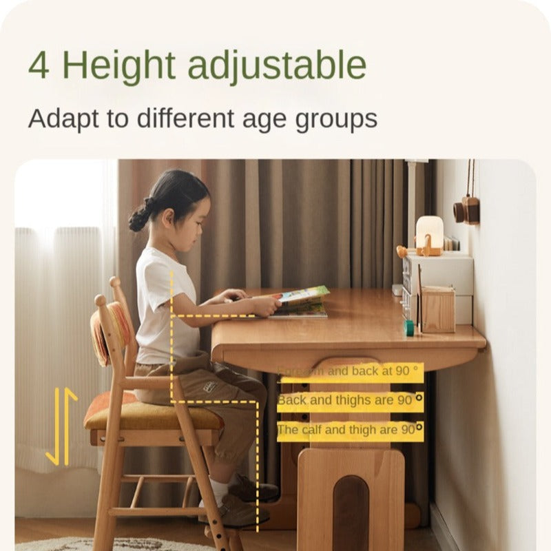 Beech Solid Wood Children's Adjustable Learning Chair.