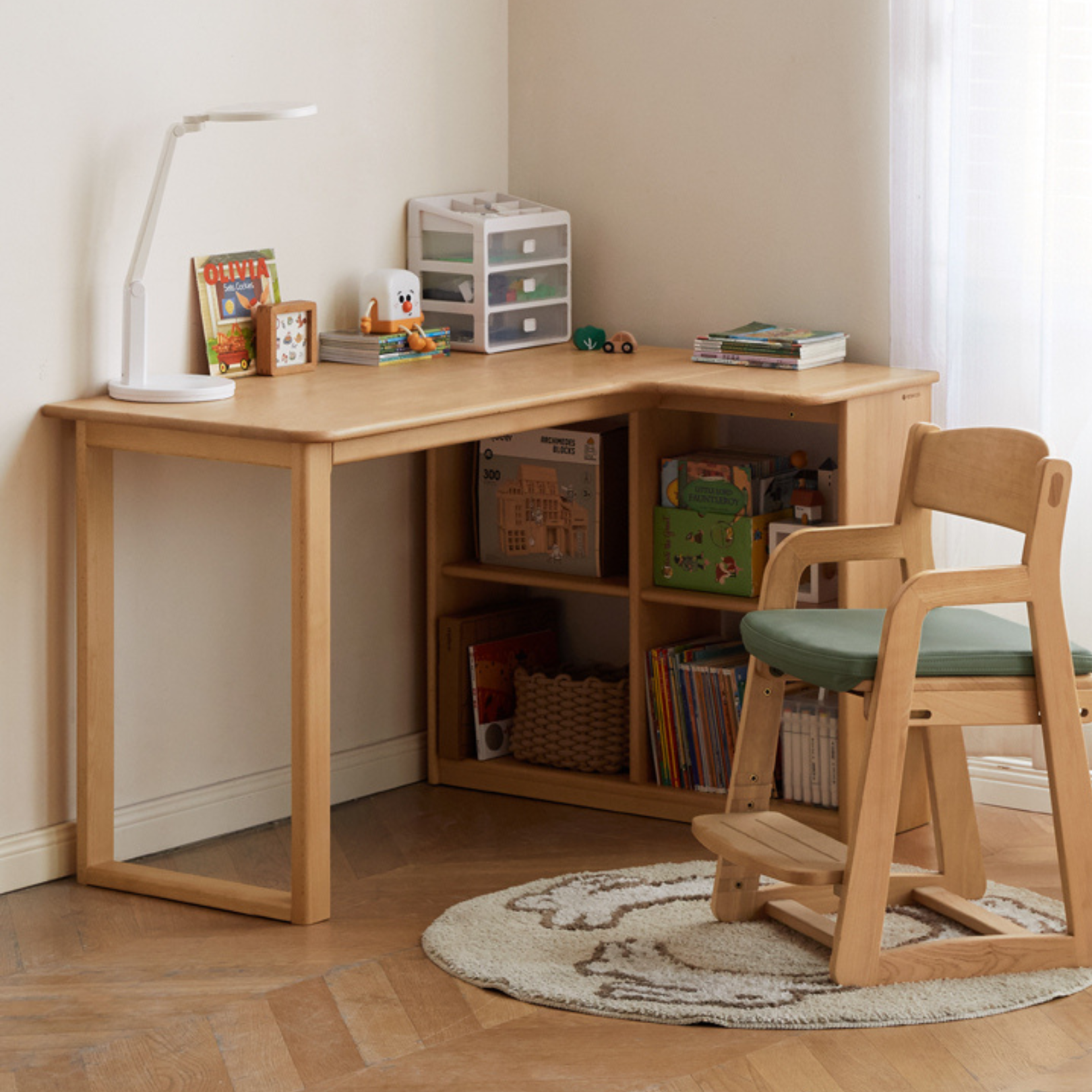 Beech Solid Wood Children's Corner Desk