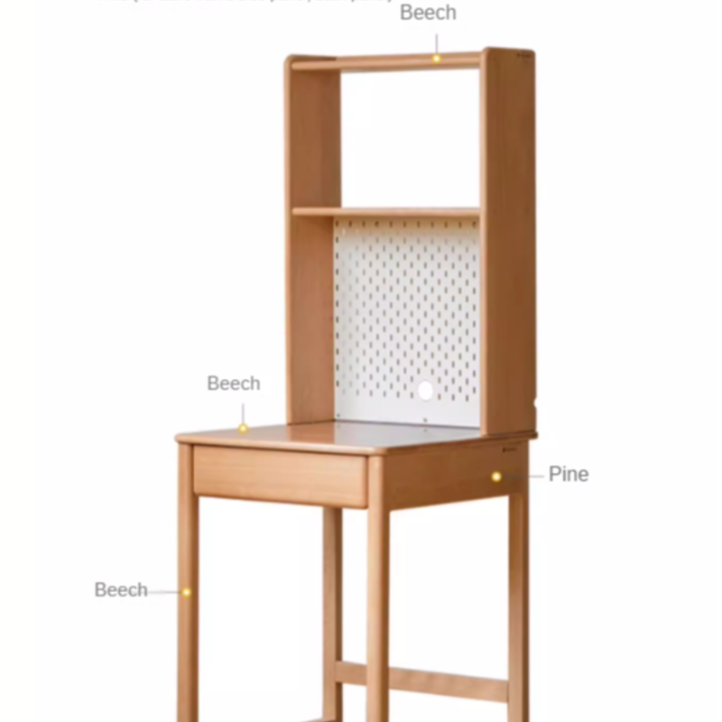 Beech, Rubber Solid Wood Children's Desk Bookshelf Integrated