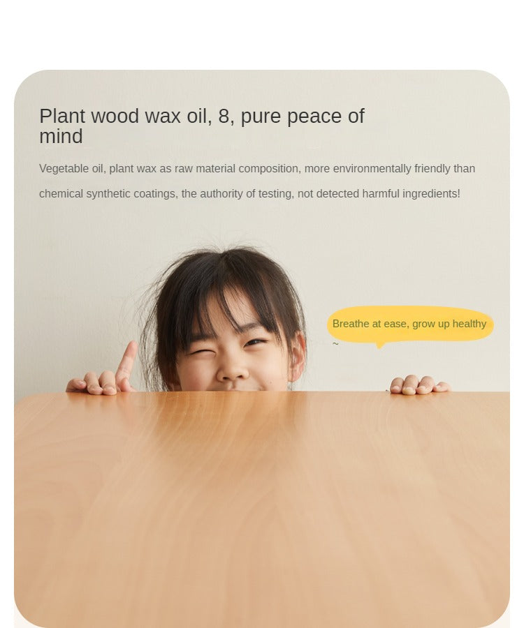 Beech, Rubber Solid Wood Children's Desk Bookshelf Integrated