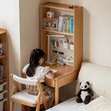 Beech, Rubber Solid Wood Children's Desk Bookshelf Integrated