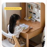 Beech, Rubber Solid Wood Children's Desk Bookshelf Integrated