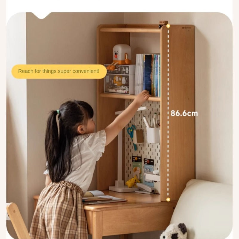 Beech, Rubber Solid Wood Children's Desk Bookshelf Integrated