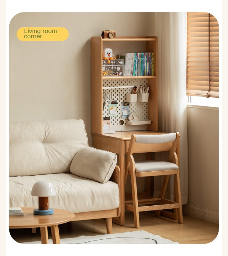 Beech, Rubber Solid Wood Children's Desk Bookshelf Integrated