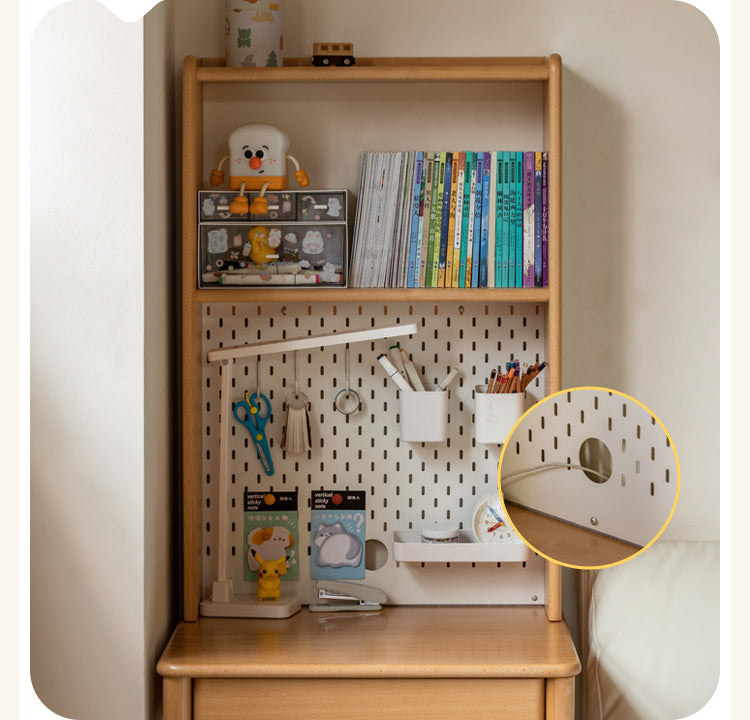 Beech, Rubber Solid Wood Children's Desk Bookshelf Integrated