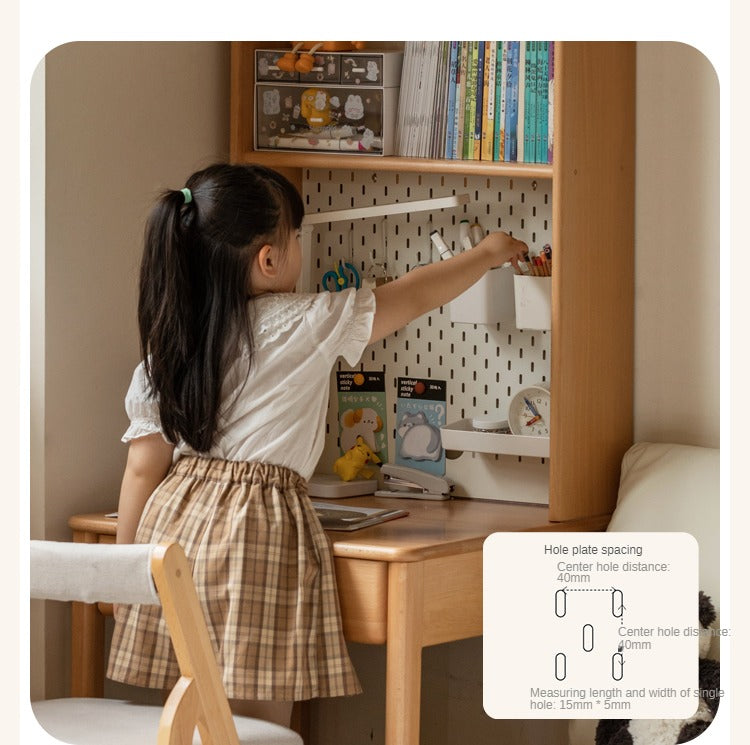 Beech, Rubber Solid Wood Children's Desk Bookshelf Integrated