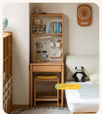 Beech, Rubber Solid Wood Children's Desk Bookshelf Integrated