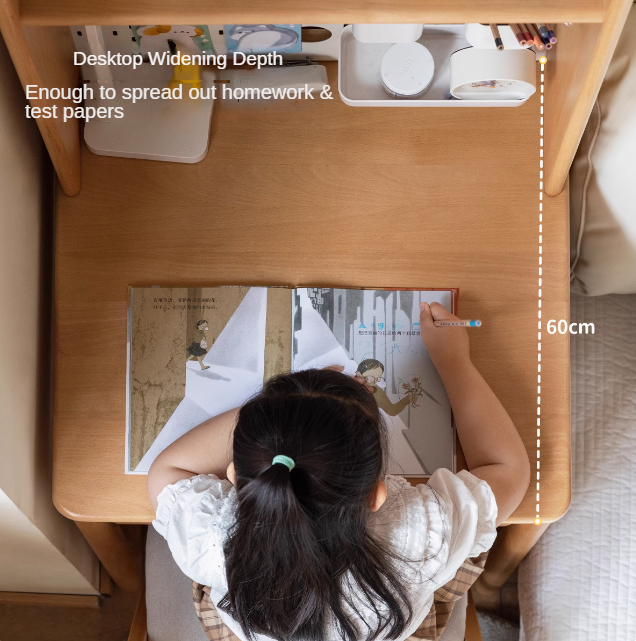 Beech, Rubber Solid Wood Children's Desk Bookshelf Integrated