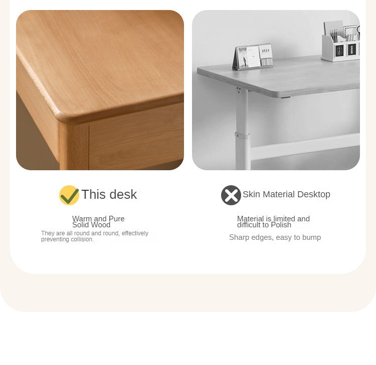 Beech, Rubber Solid Wood Children's Desk Bookshelf Integrated
