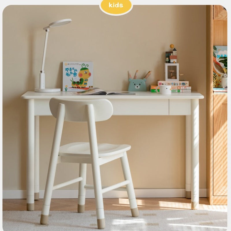 Poplar Solid Wood, solid Rubberwood Children's Elevated Learning Table Cream Drawer Table