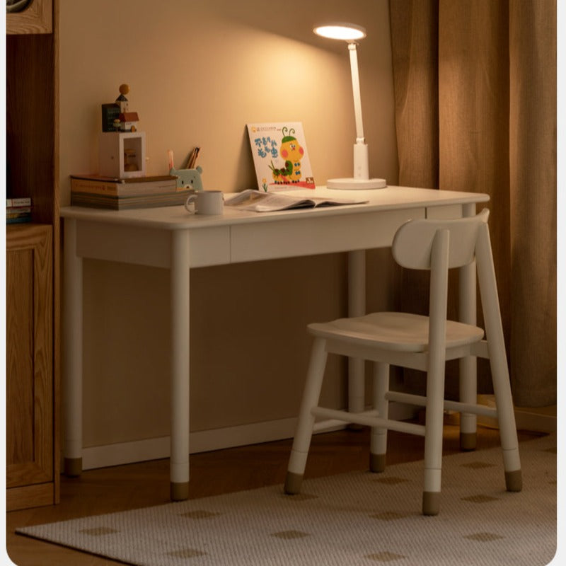 Poplar Solid Wood, solid Rubberwood Children's Elevated Learning Table Cream Drawer Table