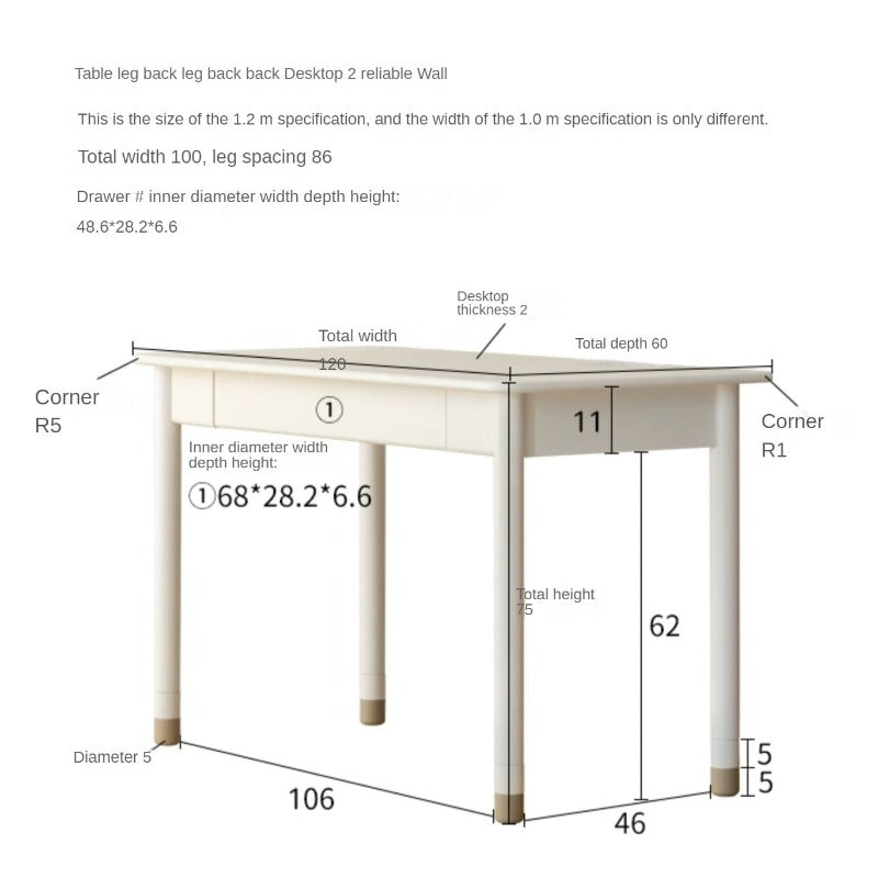 Poplar Solid Wood, solid Rubberwood Children's Elevated Learning Table Cream Drawer Table