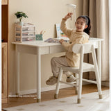Poplar Solid Wood, solid Rubberwood Children's Elevated Learning Table Cream Drawer Table