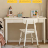 Poplar Solid Wood, solid Rubberwood Children's Elevated Learning Table Cream Drawer Table