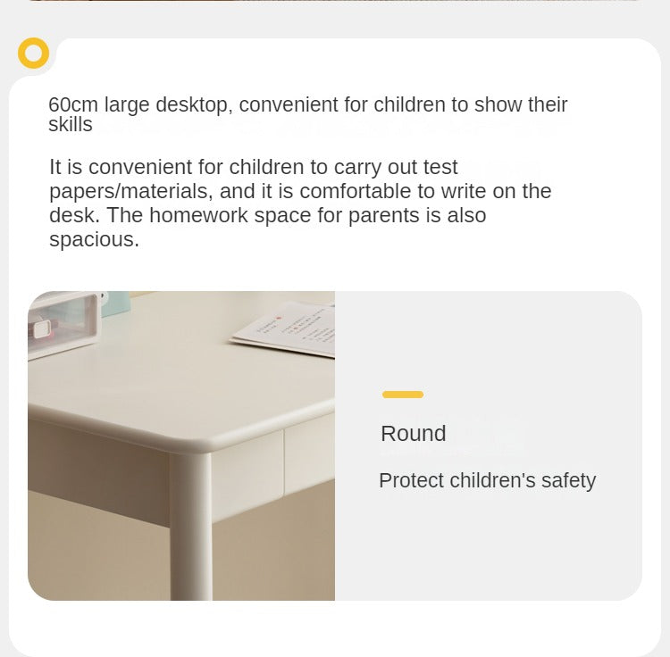 Poplar Solid Wood, solid Rubberwood Children's Elevated Learning Table Cream Drawer Table