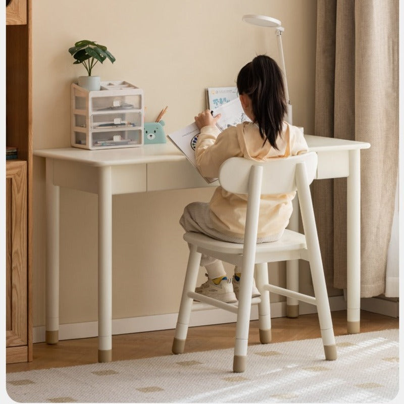 Poplar Solid Wood, solid Rubberwood Children's Elevated Learning Table Cream Drawer Table