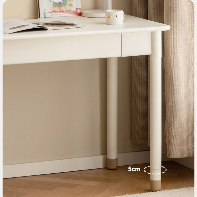 Poplar Solid Wood, solid Rubberwood Children's Elevated Learning Table Cream Drawer Table