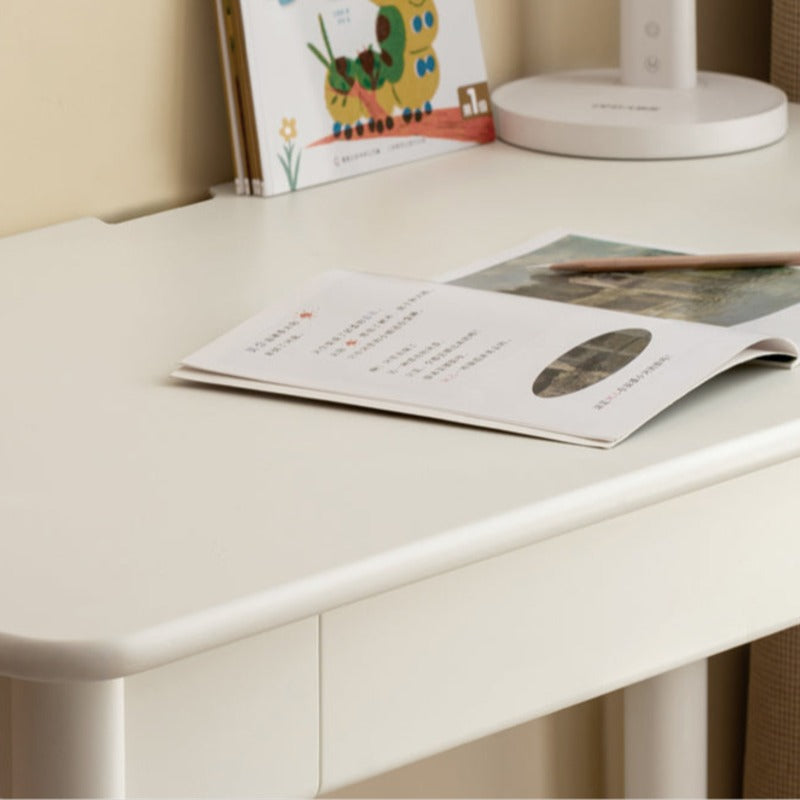 Poplar Solid Wood, solid Rubberwood Children's Elevated Learning Table Cream Drawer Table