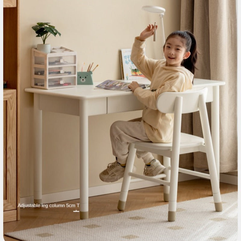 Poplar Solid Wood, solid Rubberwood Children's Elevated Learning Table Cream Drawer Table