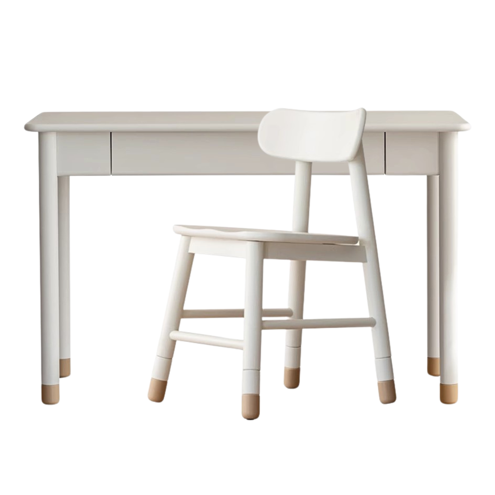 Poplar Solid Wood, solid Rubberwood Children's Elevated Learning Table Cream Drawer Table