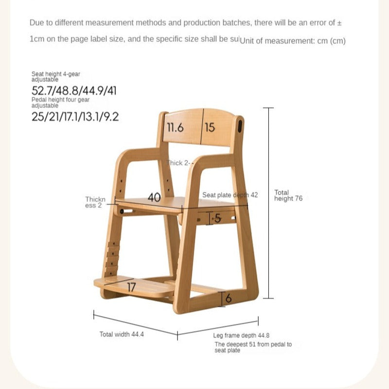 Beech Solid Wood Children's Adjustable Lift Chair.