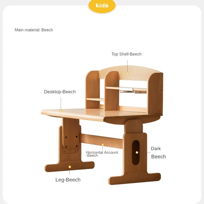Beech Solid Wood Children's Liftable Study Table