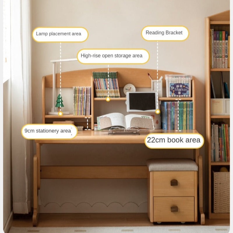 Beech Solid Wood Children's Liftable Study Table