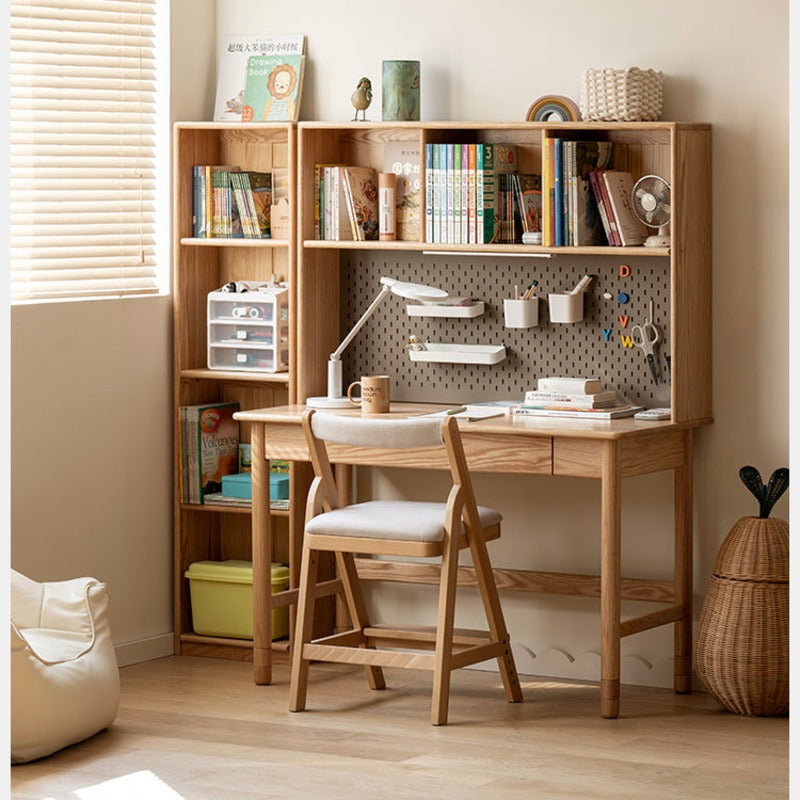 Oak Solid Wood Kids Lifting Study Desk Bookshelf