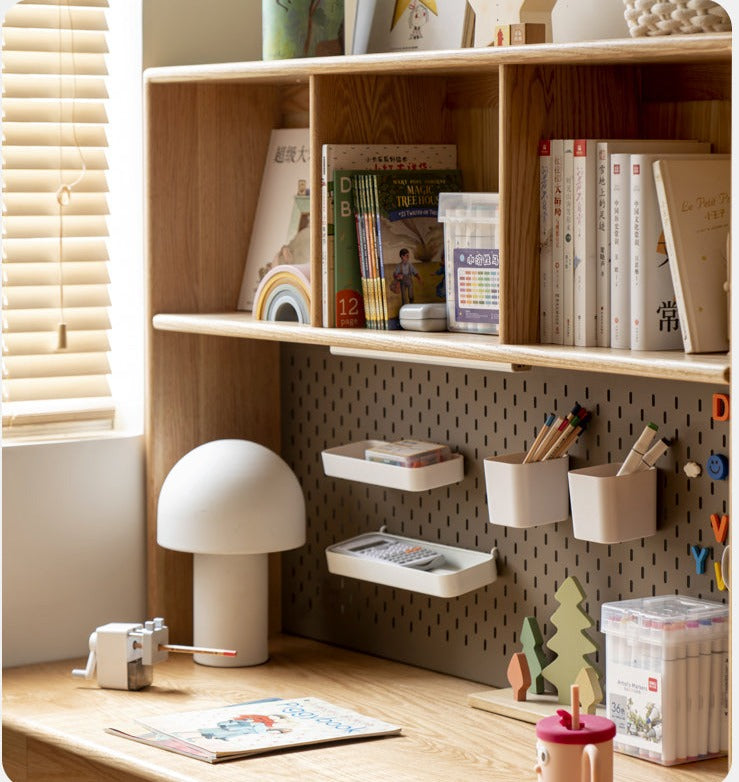 Oak Solid Wood Kids Lifting Study Desk Bookshelf
