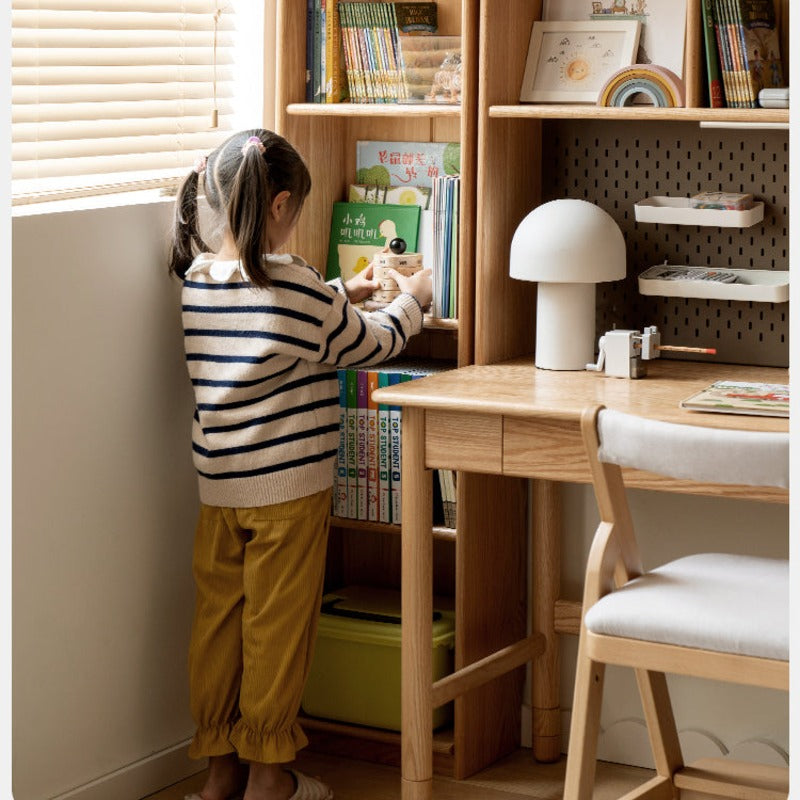 Oak Solid Wood Kids Lifting Study Desk Bookshelf