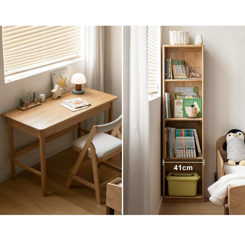 Oak Solid Wood Kids Lifting Study Desk Bookshelf