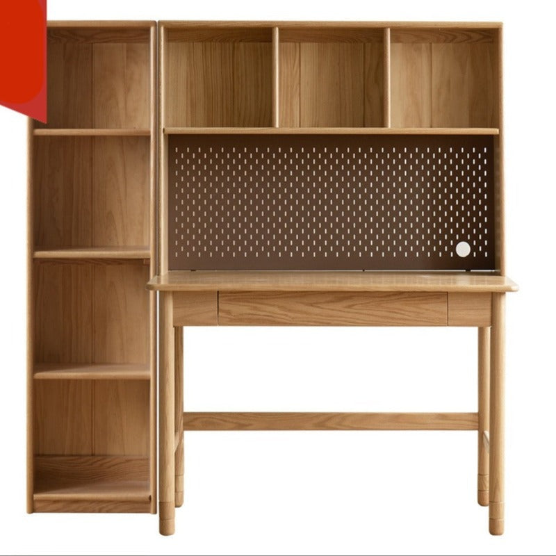 Oak Solid Wood Kids Lifting Study Desk Bookshelf