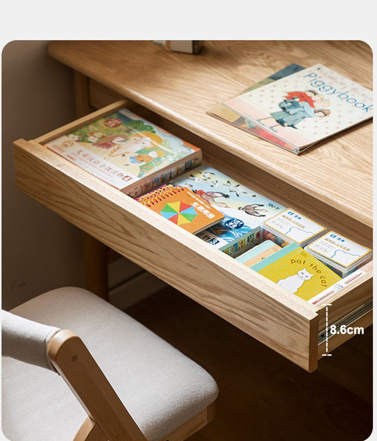 Oak Solid Wood Kids Lifting Study Desk Bookshelf