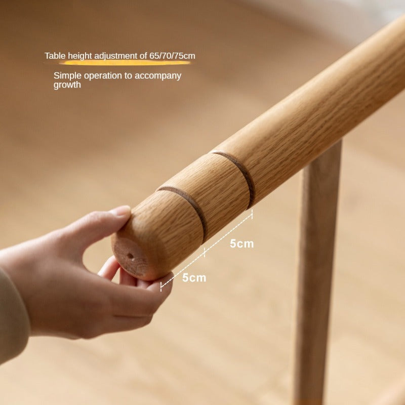 Oak Solid Wood Kids Lifting Study Desk Bookshelf