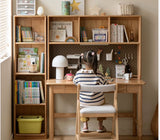 Oak Solid Wood Kids Lifting Study Desk Bookshelf