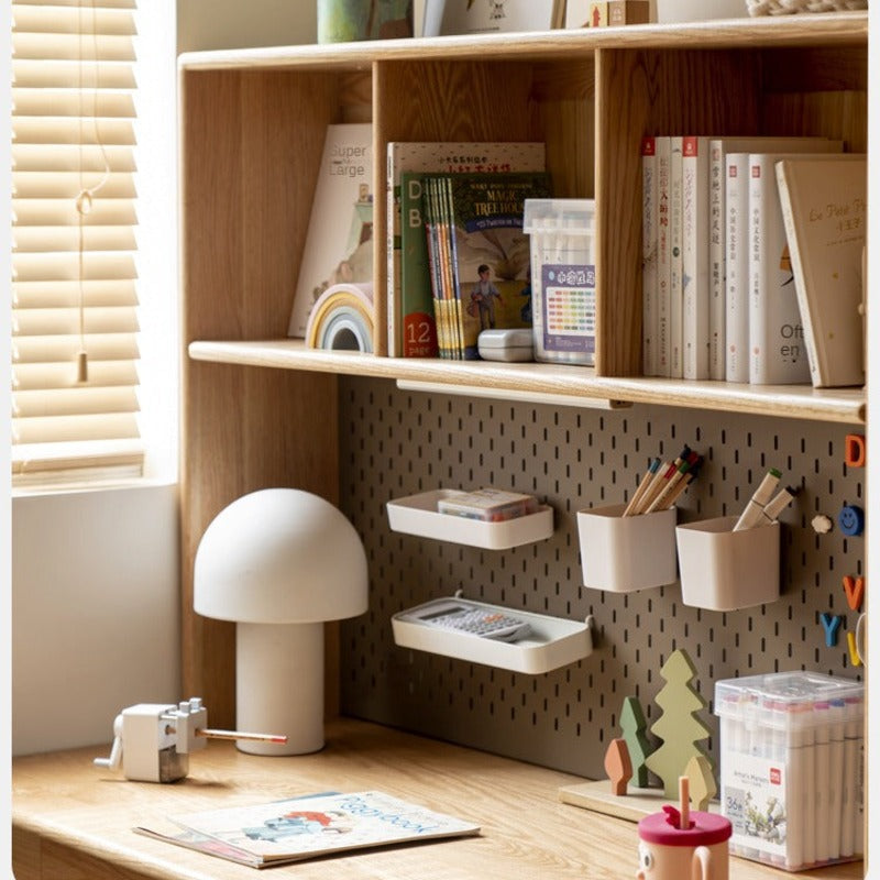 Oak Solid Wood Kids Lifting Study Desk Bookshelf