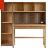 Oak Solid Wood Kids Lifting Study Desk Bookshelf