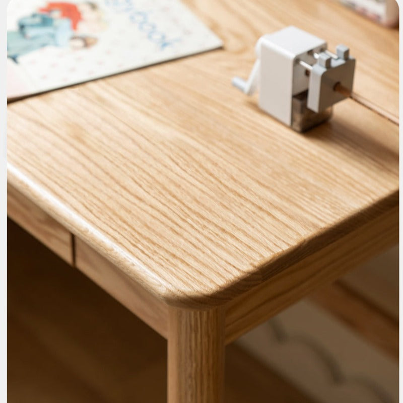 Oak Solid Wood Kids Lifting Study Desk Bookshelf