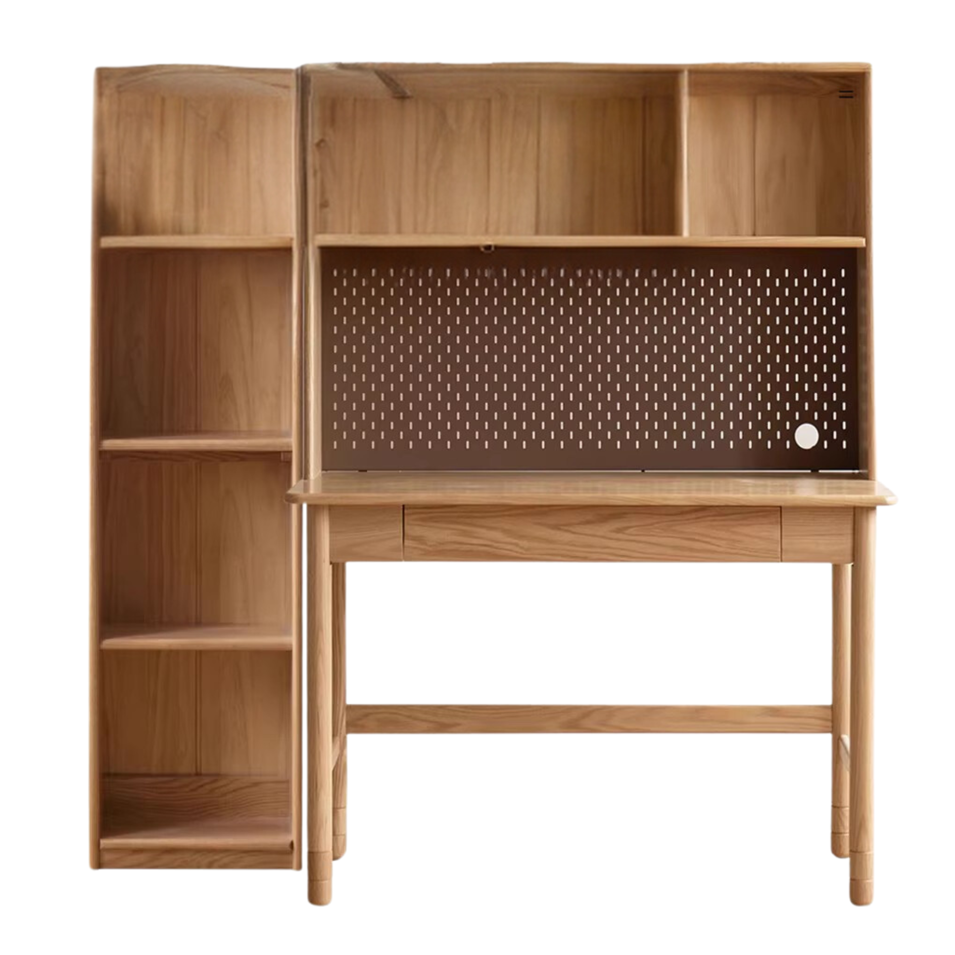 Oak Solid Wood Kids Lifting Study Desk Bookshelf